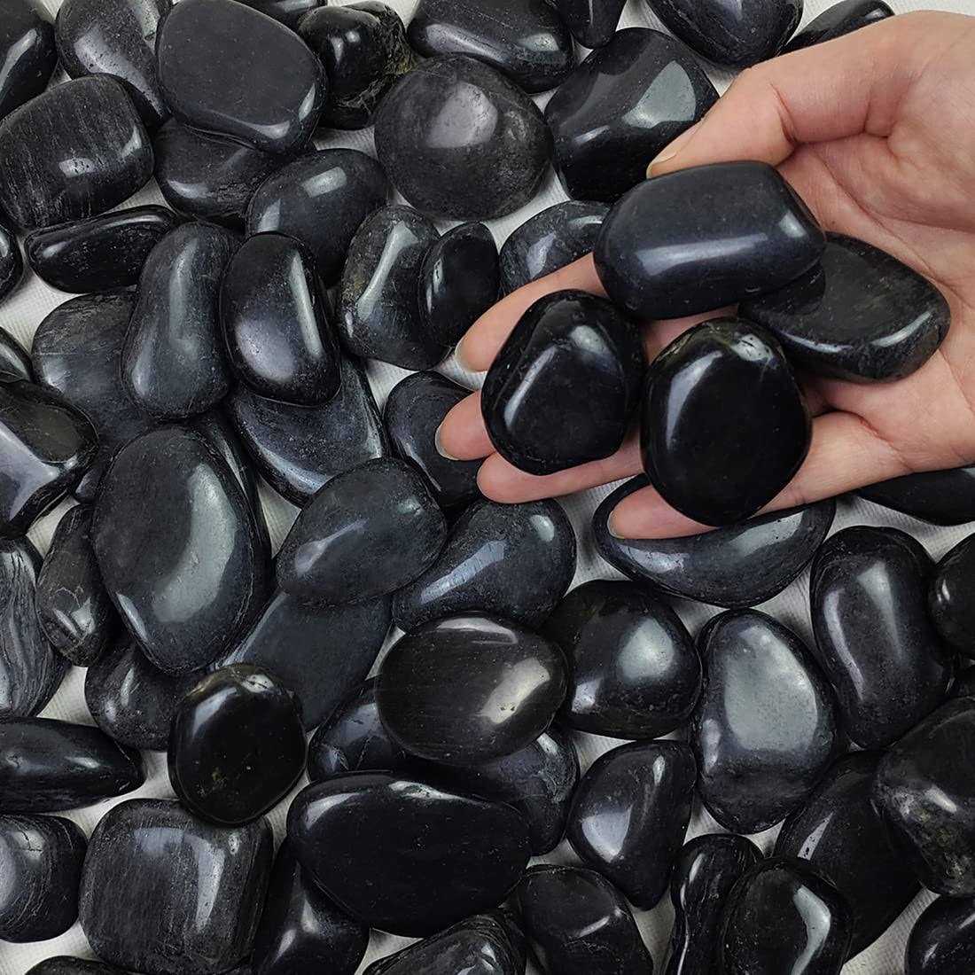FANTIAN Natural Polished Black River Rocks Decorative Black Pebbles for Indoor Plants - Zenithce