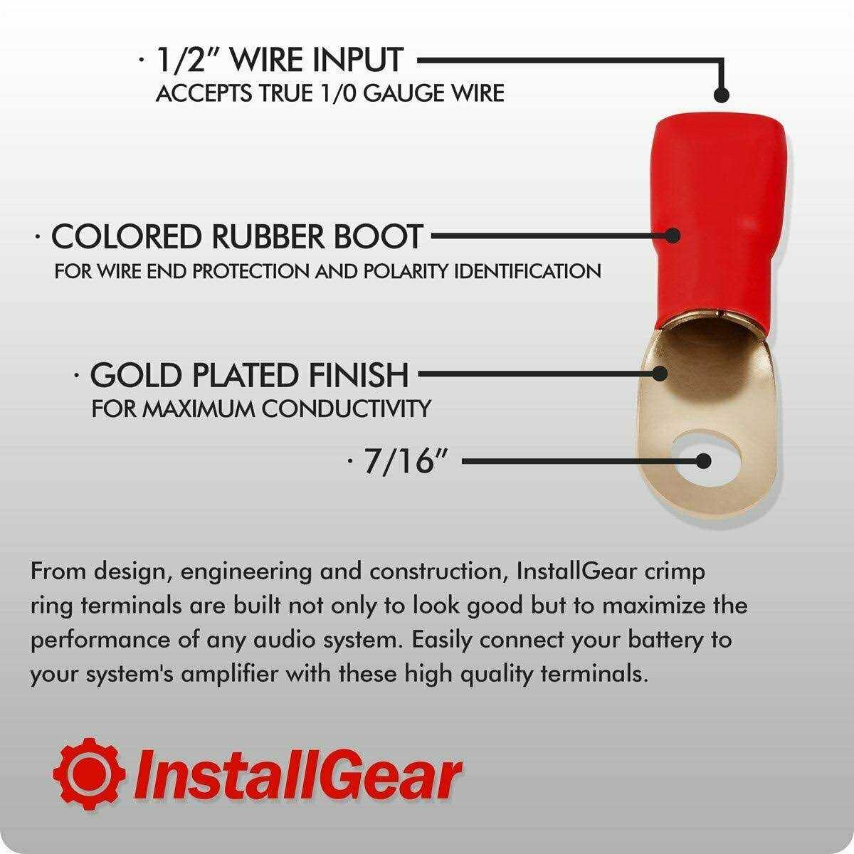 InstallGear 10 Gauge AWG Crimp Ring Terminals Connectors - Zenithce