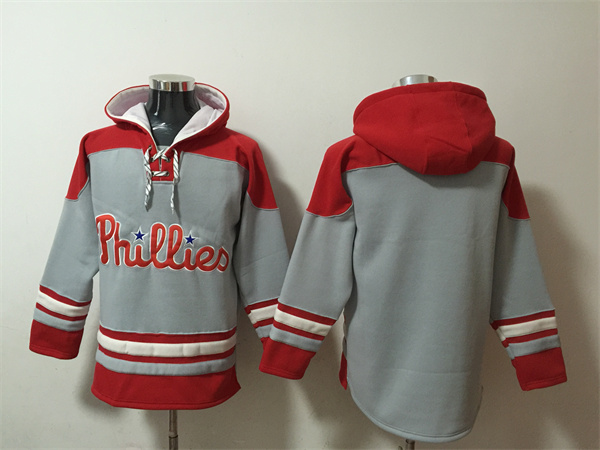 Philadelphia Phillies Blank Grey Red Ageless Must-Have Lace-Up Pullover Hoodie - Zenithce