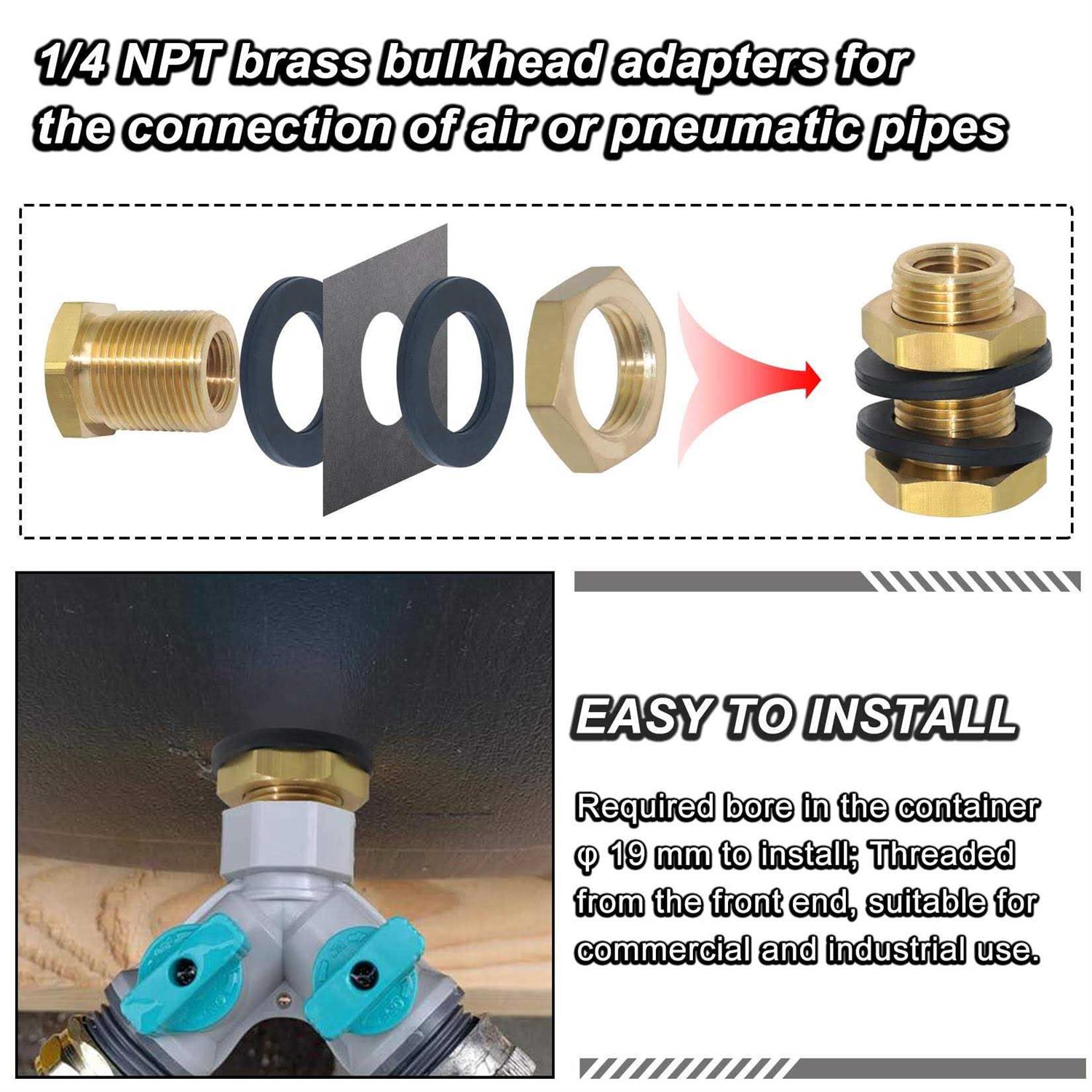 KOOTANS 4pcs Heavy Duty 1/2 NPT Male Thread to 1/4 NPT Female Thread Brass Reducer Hex Bushing Brass Fitting Pipe Hose Tube Adapter Convert - Zenithce