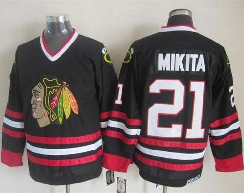 Blackhawks #21 Stan Mikita Black CCM Throwback Stitched Jersey - Zenithce