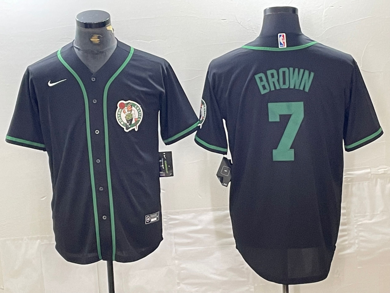 Boston Celtics #7 Jaylen Brown Black With Patch Cool Base Stitched Baseball Jersey - Zenithce