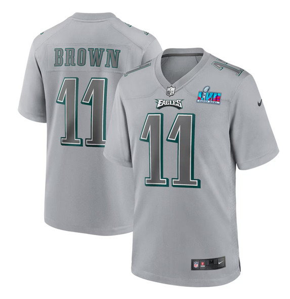 Philadelphia Eagles #11 A.J. Brown Gray Super Bowl LVII Patch Atmosphere Fashion Stitched Game Jersey - Zenithce