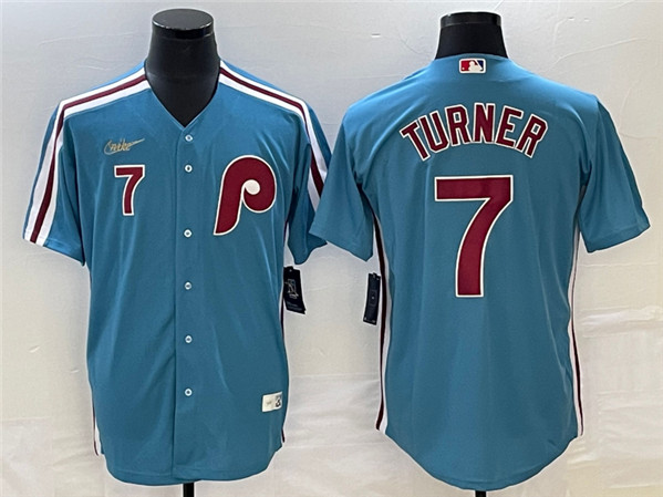 Philadelphia Phillies #7 Trea Turner Blue Cool Base With Patch Stitched Jersey - Zenithce