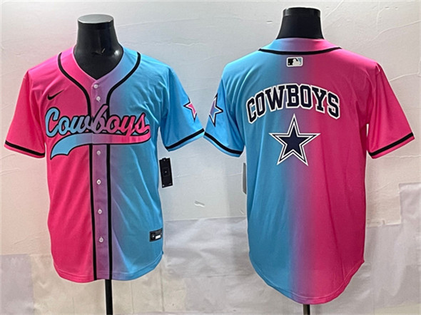 Dallas Cowboys Team Big Logo Pink Blue Limited Stitched Jersey - Zenithce
