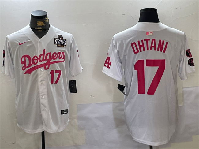 Los Angeles Dodgers #17 Shohei Ohtani White Pink 2024 World Series Vin Kobe Patch Limited Stitched Jersey - Zenithce