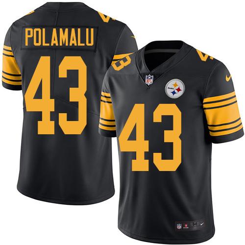 Steelers #43 Troy Polamalu Black Stitched Limited Rush Nike Jersey - Zenithce