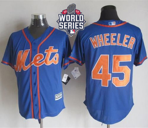 Mets #45 Zack Wheeler Blue Alternate Home New Cool Base W 2015 World Series Patch Stitched Jersey - Zenithce