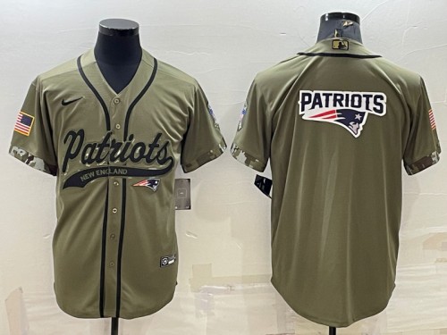 New England Patriots Olive Salute To Service Team Big Logo Cool Base Stitched Baseball Jersey - Zenithce