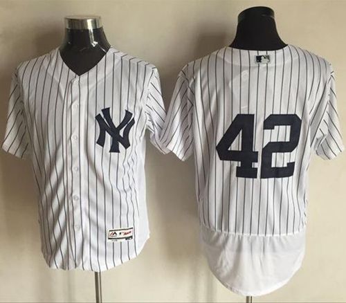 Yankees #42 Mariano Rivera White Strip Flexbase Authentic Collection Stitched Jersey - Zenithce