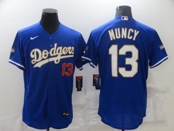 Los Angeles Dodgers #13 Max Muncy Royal Blue Championship Flex Base Sttiched Jersey - Zenithce