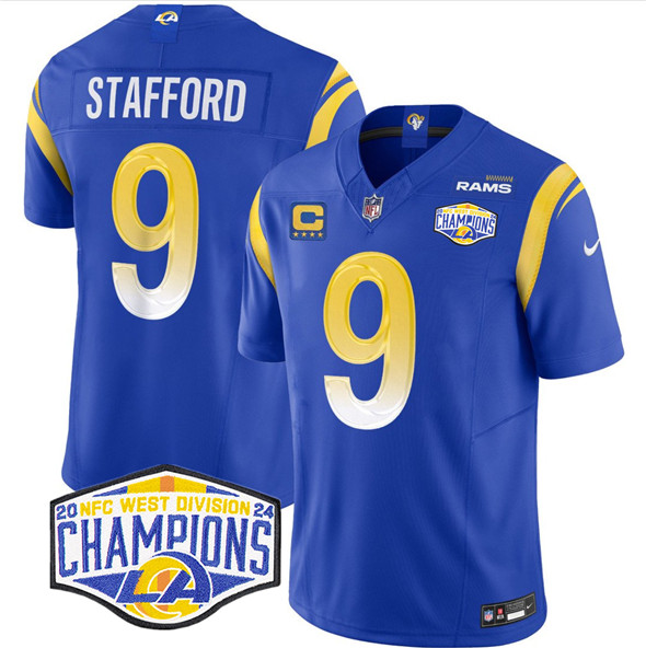 Los Angeles Rams #9 Matthew Stafford Blue 2024 NFC West Champions With 4-Star C Patch F.U.S.E. Vapor Untouchable Stitched Jersey - Zenithce