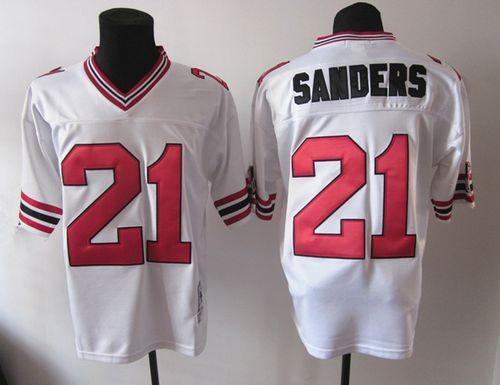 1992 Mitchell And Ness Falcons #21 Deion Sanders White Throwback Stitched Jersey - Zenithce