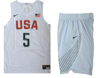 2016 Olympics Team USA #5 Kevin Durant Revolution 30 Swingman White Jersey With Shorts - Zenithce