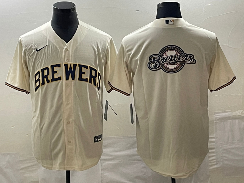 Milwaukee Brewers Cream Team Big Logo Cool Base Stitched Jersey - Zenithce