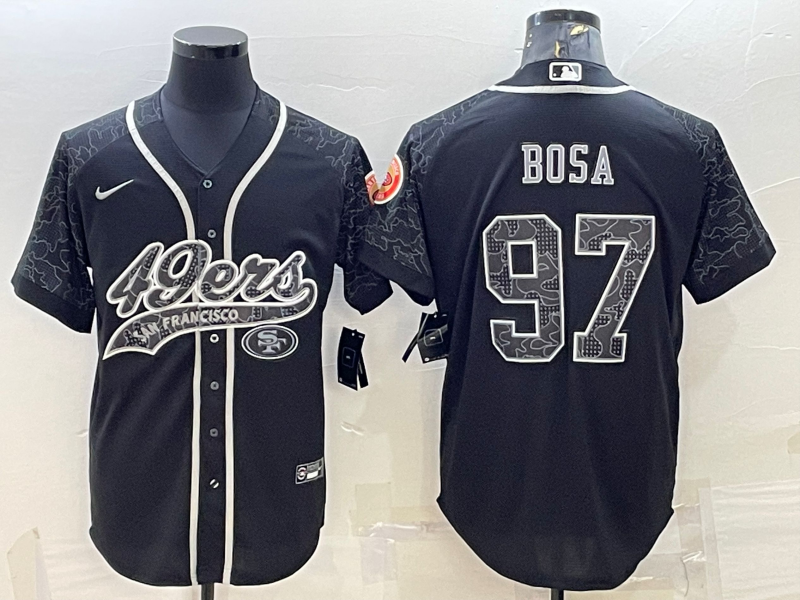 San Francisco 49ers #97 Nick Bosa Black Reflective With Patch Cool Base Stitched Baseball Jersey - Zenithce