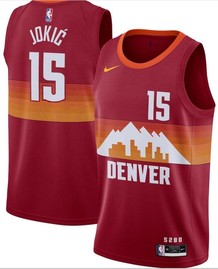 Denver Nuggets #15 Nikola Jokic Red 2021 City Edition Swingman Jersey With The Sponsor Logo - Zenithce
