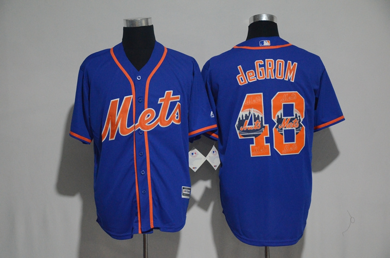 New York Mets #48 Jacob DeGrom Blue Team Logo Print Cool Base Stitched Jersey - Zenithce