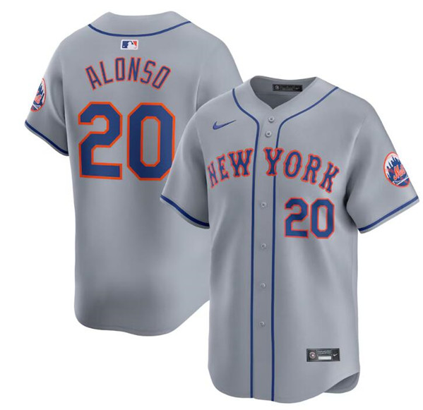New York Mets #20 Pete Alonso 2024 Gray Away Limited Stitched Jersey - Zenithce