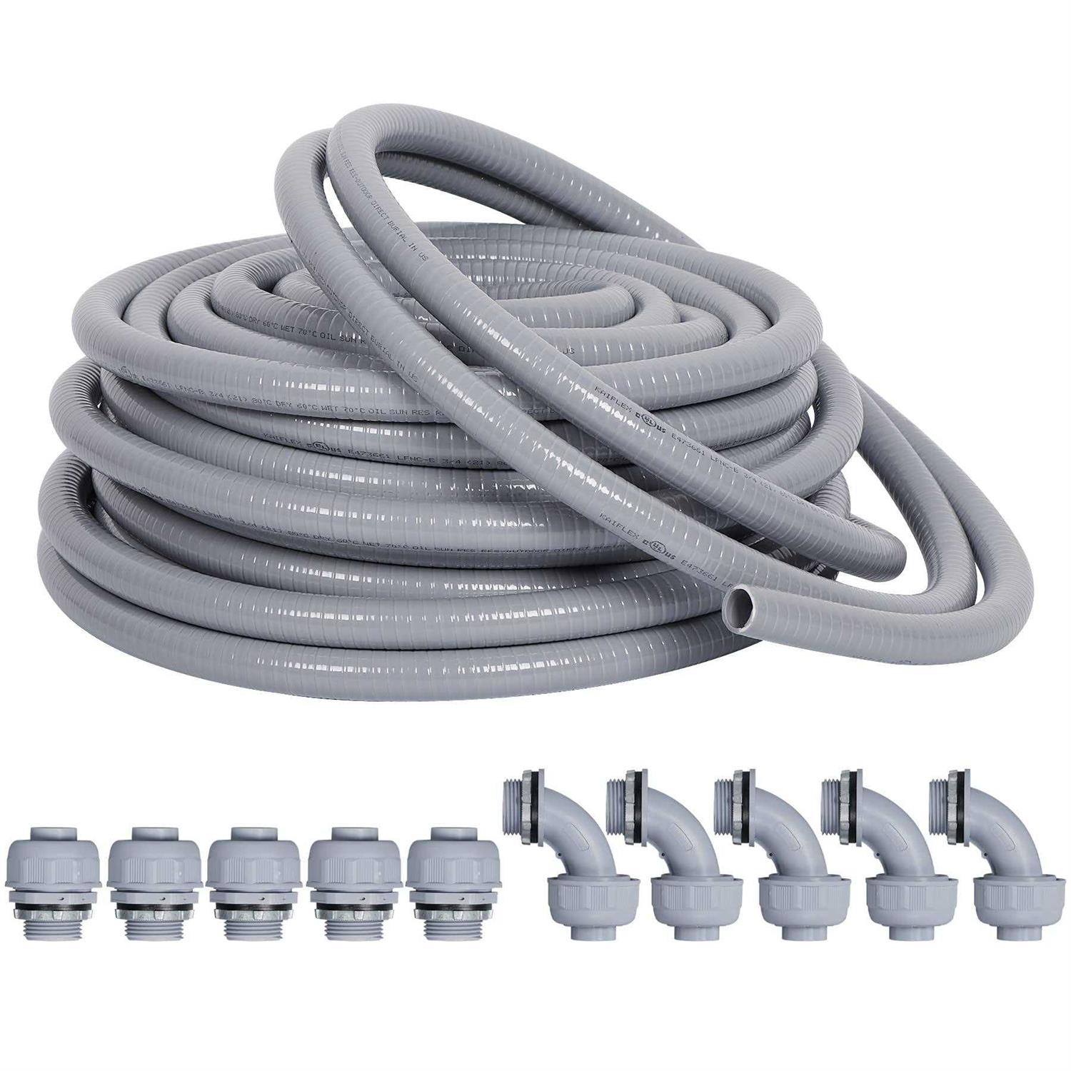 Neorexon Liquid-Tight Conduit and 10 Pieces of Connector Kit, Electrical Conduit Flexible Conduit with 5 Straight and 5 90-Degree - Zenithce