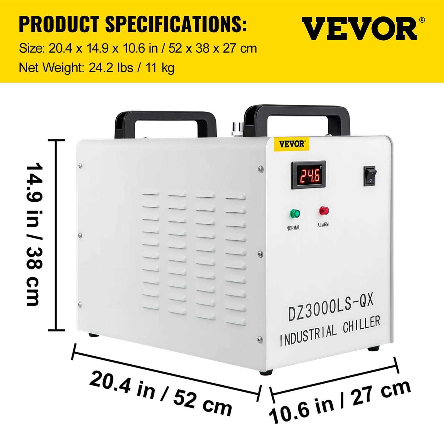 VEVOR Water Chiller CW-3000 Industrial Chiller 9L Thermolysis Type Water Chiller 50W/°C - Zenithce