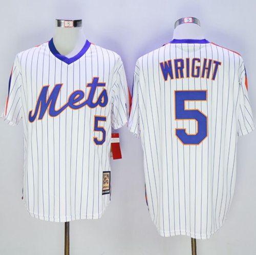 Mitchell And Ness Mets #5 David Wright White(Blue Strip) Throwback Stitched Jersey - Zenithce