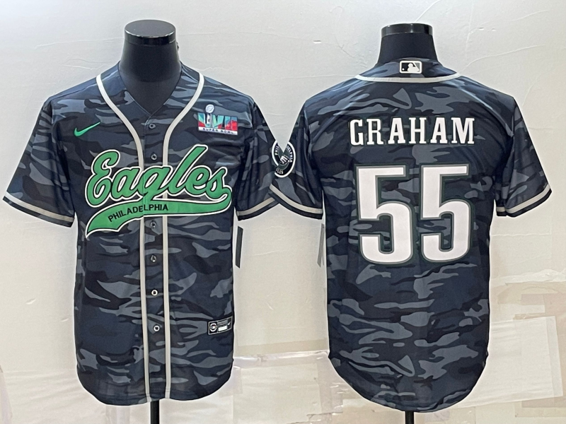 Philadelphia Eagles #55 Brandon Graham Grey Camo With Super Bowl LVII Patch Cool Base Stitched Baseball Jersey - Zenithce