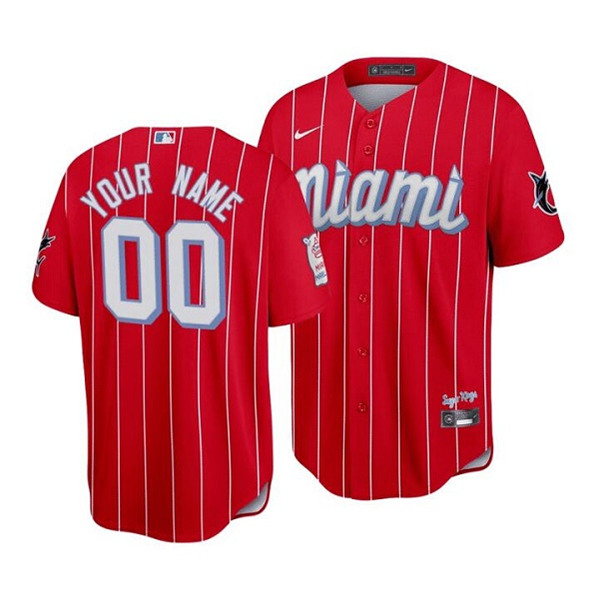 Miami Marlins Customized Custom Red 2021 City Connect Cool Base Stitched Jersey - Zenithce