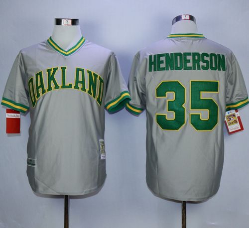 Mitchell And Ness Athletics #35 Rickey Henderson Grey Stitched Jersey - Zenithce