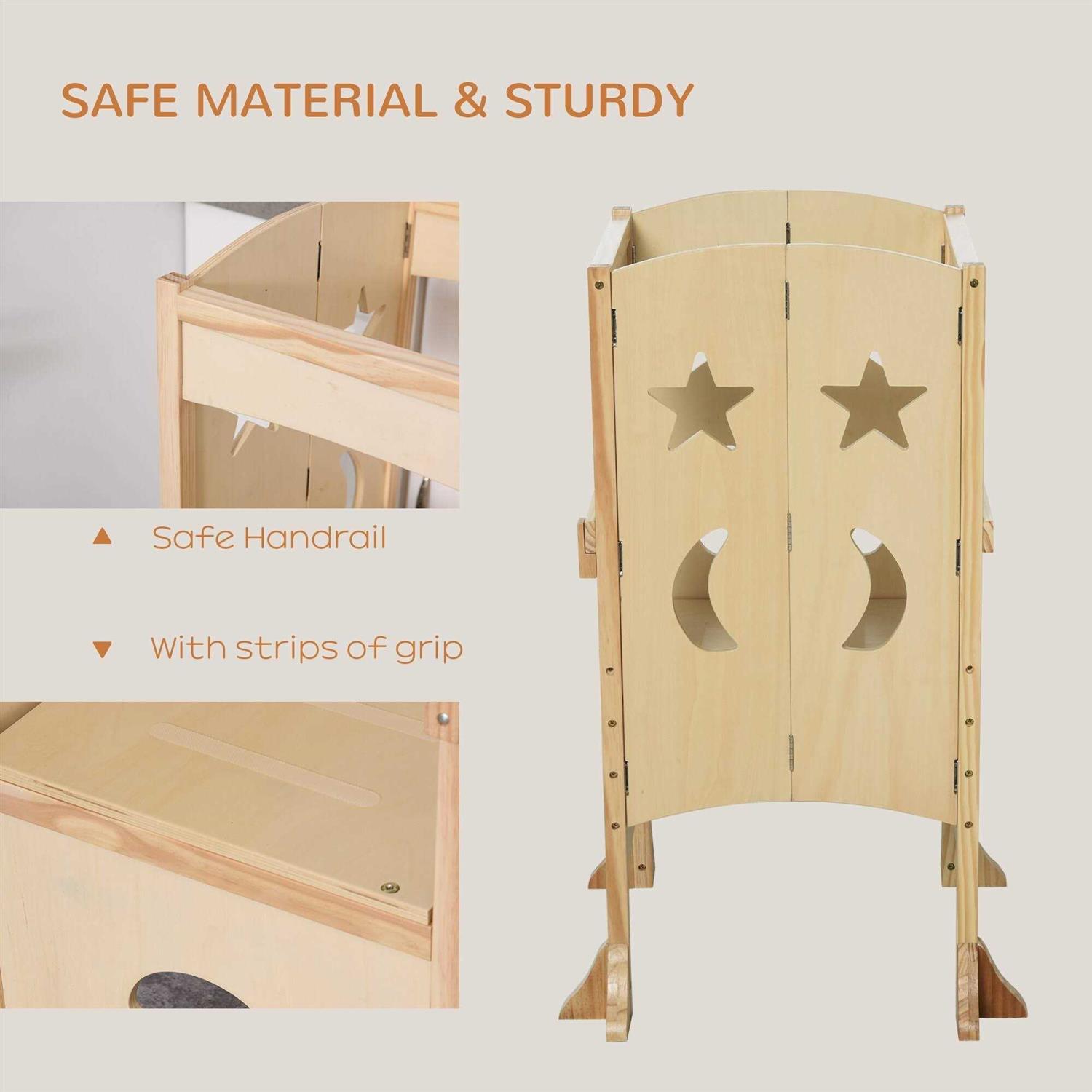 Qaba Wooden Kitchen Step Stool for Kids Foldable Toddler Tower - Zenithce