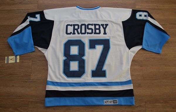 Penguins #87 Sidney Crosby Stitched White Blue CCM Throwback Jersey - Zenithce