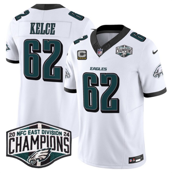 Philadelphia Eagles #62 Jason Kelce White 2024 New NFC East Champions With 4-Star C Patch F.U.S.E. Vapor Untouchable Limited Stitched Jersey - Zenithce