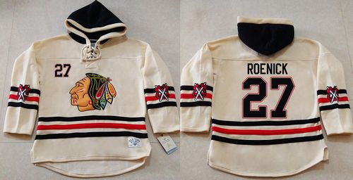 Blackhawks #27 Jeremy Roenick Cream Heavyweight Pullover Hoodie Stitched NHL Jersey - Zenithce