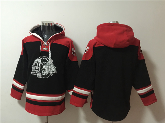 Chicago Blackhawks Blank Black Lace-Up Pullover Hoodie - Zenithce