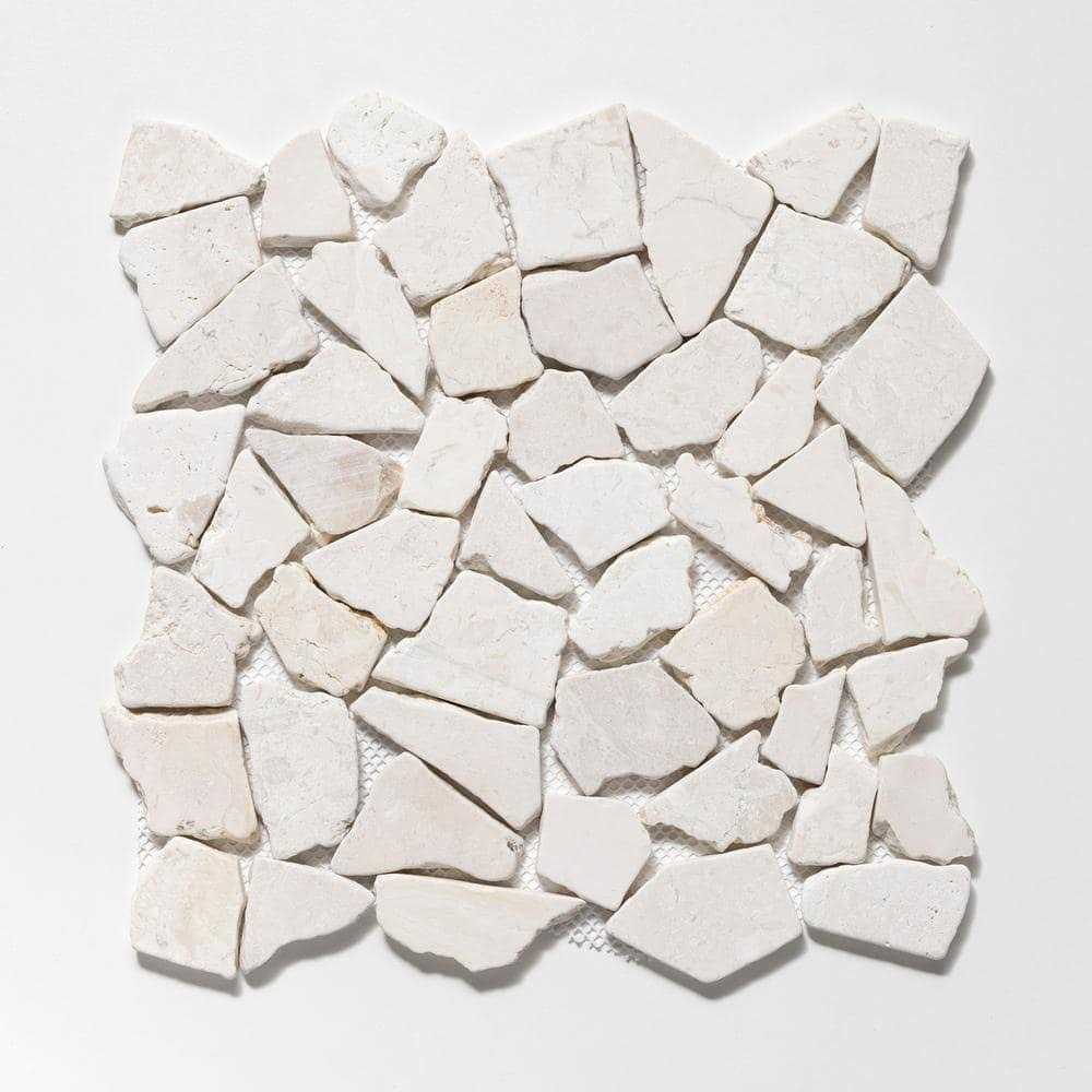 Tile Connection Fit Tile White 11 in. x 11 in. x 9.5 mm Indonesian Marble Mesh-Mounted Mosaic - Zenithce