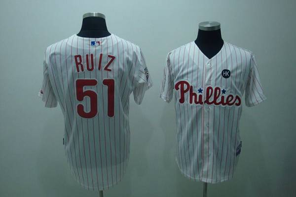 Phillies #51 Carlos Ruiz Stitched White Red Strip Jersey - Zenithce