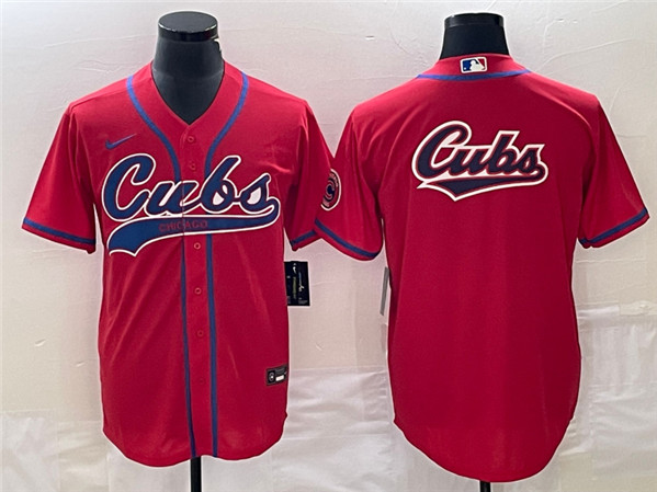 Chicago Cubs Red Team Big Logo Cool Base Stitched Jersey - Zenithce