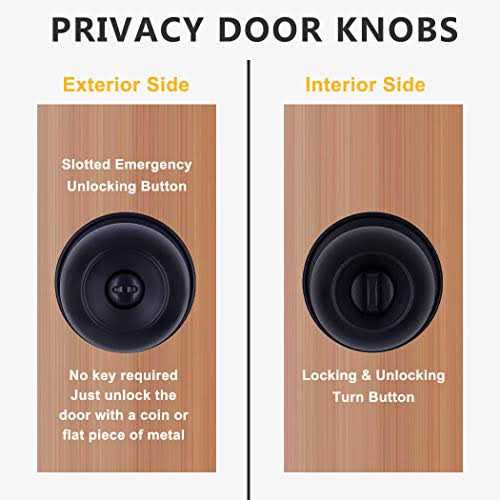 KONIGEEHRE Privacy Door Knobs Matte Black Interior Passage Door Lock Keyless Round lookset for Bedroom Bathroom - Zenithce