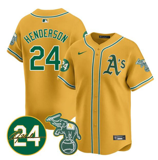 Oakland Athletics #24 Ricky Henderson Yellow 2024 Limited With Patch Stitched Jersey - Zenithce