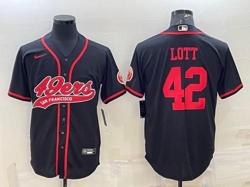 San Francisco 49ers #42 Ronnie Lott Black With Patch Cool Base Stitched Baseball Jersey - Zenithce
