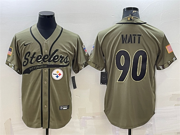 Pittsburgh Steelers #90 T.J. Watt Olive 2022 Salute To Service Cool Base Stitched Baseball Jersey - Zenithce