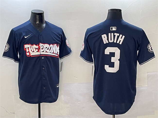 New York Yankees #3 Babe Ruth Navy Bronx Graffiti Vapor Limited Stitched Jersey - Zenithce