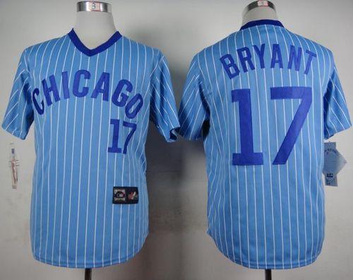 Cubs #17 Kris Bryant Blue(White Strip) Cooperstown Throwback Stitched Jersey - Zenithce