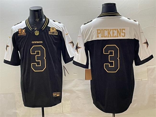 Dallas Cowboys #3 George pickens Black Gold 2025 F.U.S.E. With 5x Super Bowl Champions Established In 1960 Patch Vapor Limited Stitched Jersey - Zenithce