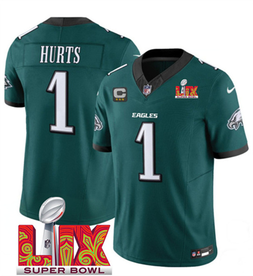 Philadelphia Eagles #1 Jalen Hurts Green 2025 Super Bowl LIX With 3-Star C Patch F.U.S.E. Vapor Untouchable Limited Stitched Jersey - Zenithce