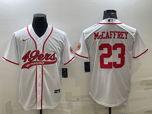 San Francisco 49ers #23 Christian McCaffrey White With Patch Cool Base Stitched Baseball Jersey - Zenithce