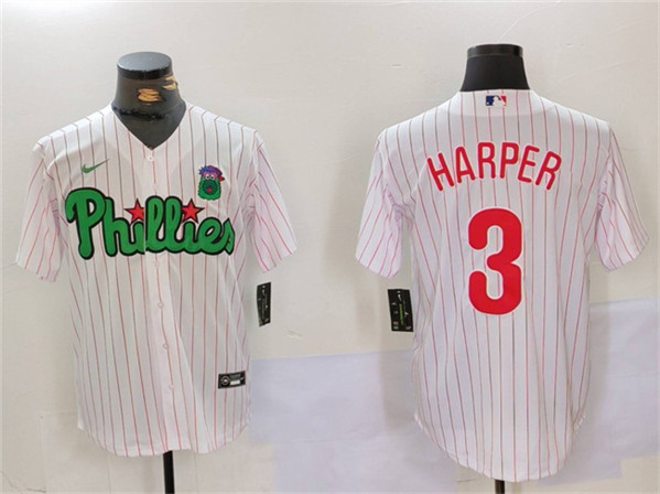 Philadelphia Phillies #3 Bryce Harper White Green Cool Base Stitched Jersey - Zenithce