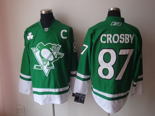Penguins #87 Sidney Crosby Stitched Green St Patty's Day Jersey - Zenithce