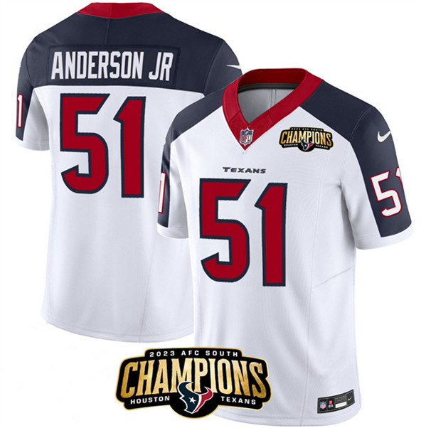 Houston Texans #51 Will Anderson Jr. White Navy 2023 F.U.S.E. With AFC South Champions Patch And Team Logo Patch Limited Stitched Jersey - Zenithce