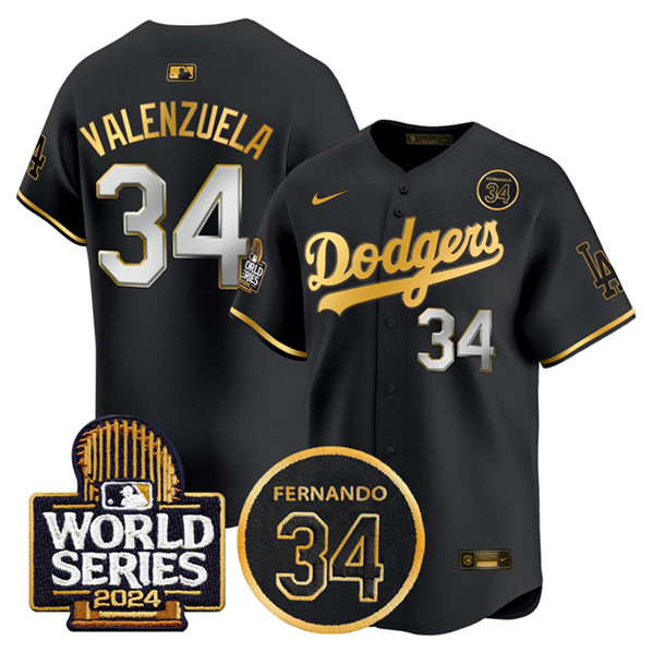 Los Angeles Dodgers #34 Toro Valenzuela Black Gold 2024 World Series With Fernando Memorial Patch Limited Stitched Jersey - Zenithce